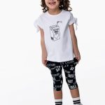 Μπλουζ/μα+κολάν bebe κορίτσι λευκό/μαύρο allover.